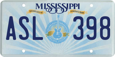 MS license plate ASL398