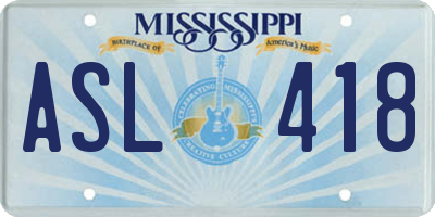 MS license plate ASL418