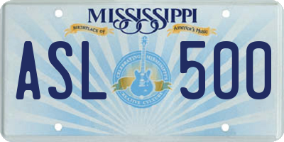 MS license plate ASL500
