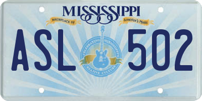 MS license plate ASL502