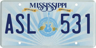 MS license plate ASL531