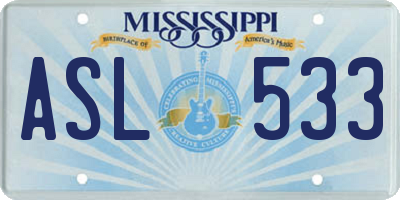 MS license plate ASL533