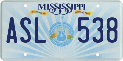 MS license plate ASL538