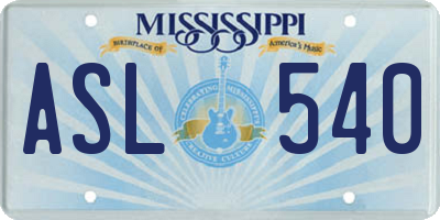 MS license plate ASL540