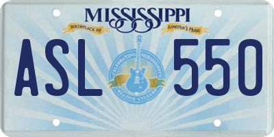MS license plate ASL550