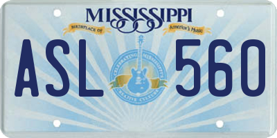 MS license plate ASL560