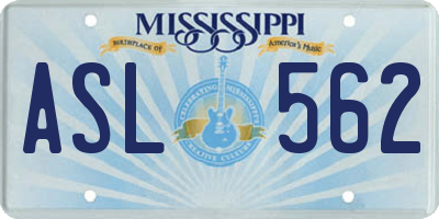 MS license plate ASL562