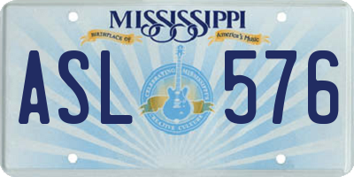 MS license plate ASL576