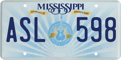 MS license plate ASL598