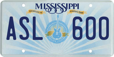 MS license plate ASL600
