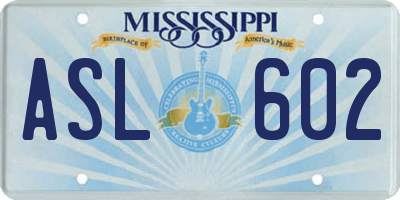 MS license plate ASL602