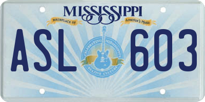 MS license plate ASL603