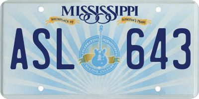 MS license plate ASL643