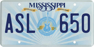 MS license plate ASL650