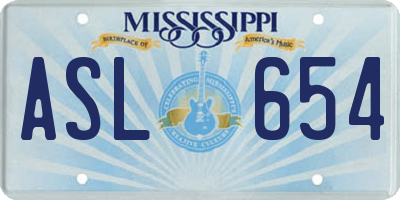 MS license plate ASL654