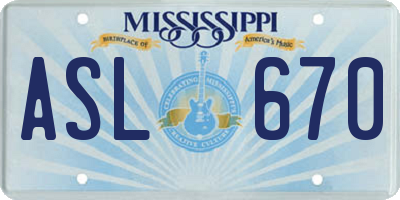 MS license plate ASL670