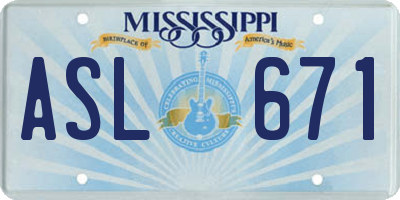 MS license plate ASL671