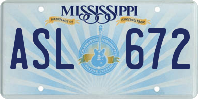 MS license plate ASL672