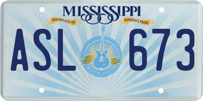 MS license plate ASL673