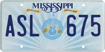 MS license plate ASL675