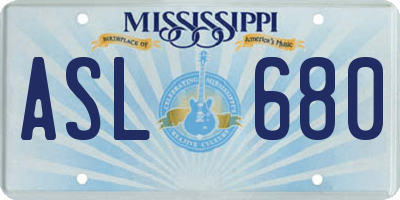 MS license plate ASL680