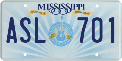 MS license plate ASL701
