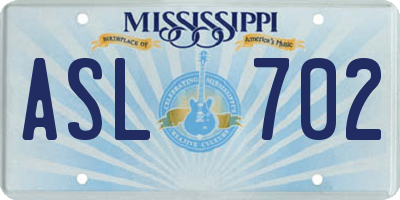 MS license plate ASL702