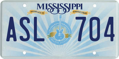 MS license plate ASL704