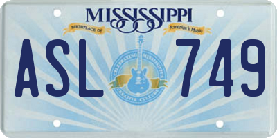 MS license plate ASL749