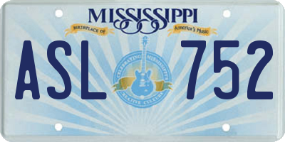 MS license plate ASL752