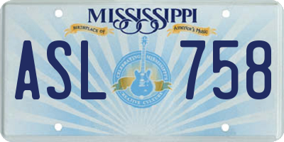 MS license plate ASL758