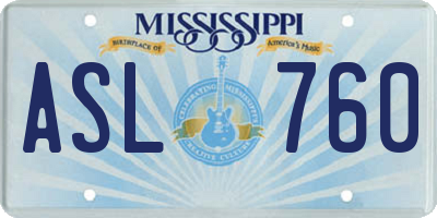 MS license plate ASL760