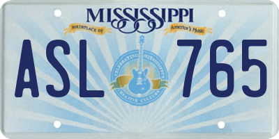 MS license plate ASL765