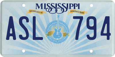 MS license plate ASL794