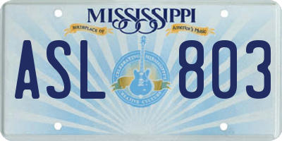 MS license plate ASL803