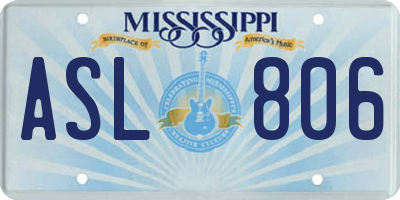 MS license plate ASL806