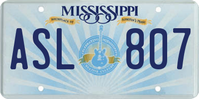 MS license plate ASL807