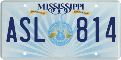 MS license plate ASL814