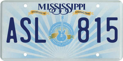 MS license plate ASL815