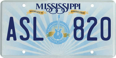 MS license plate ASL820