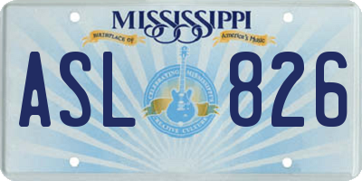 MS license plate ASL826