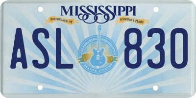 MS license plate ASL830