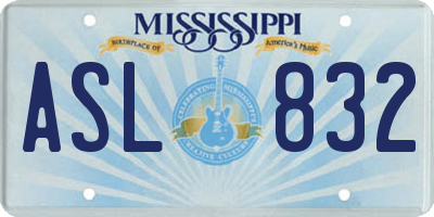MS license plate ASL832