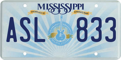 MS license plate ASL833