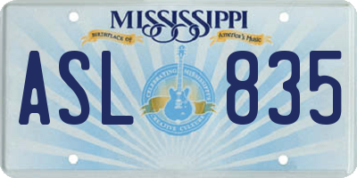 MS license plate ASL835