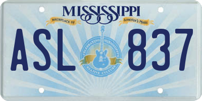 MS license plate ASL837