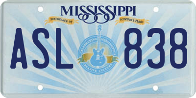 MS license plate ASL838