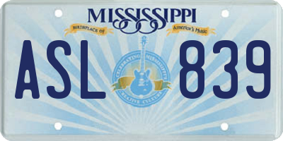 MS license plate ASL839