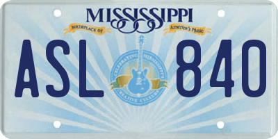 MS license plate ASL840