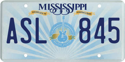 MS license plate ASL845